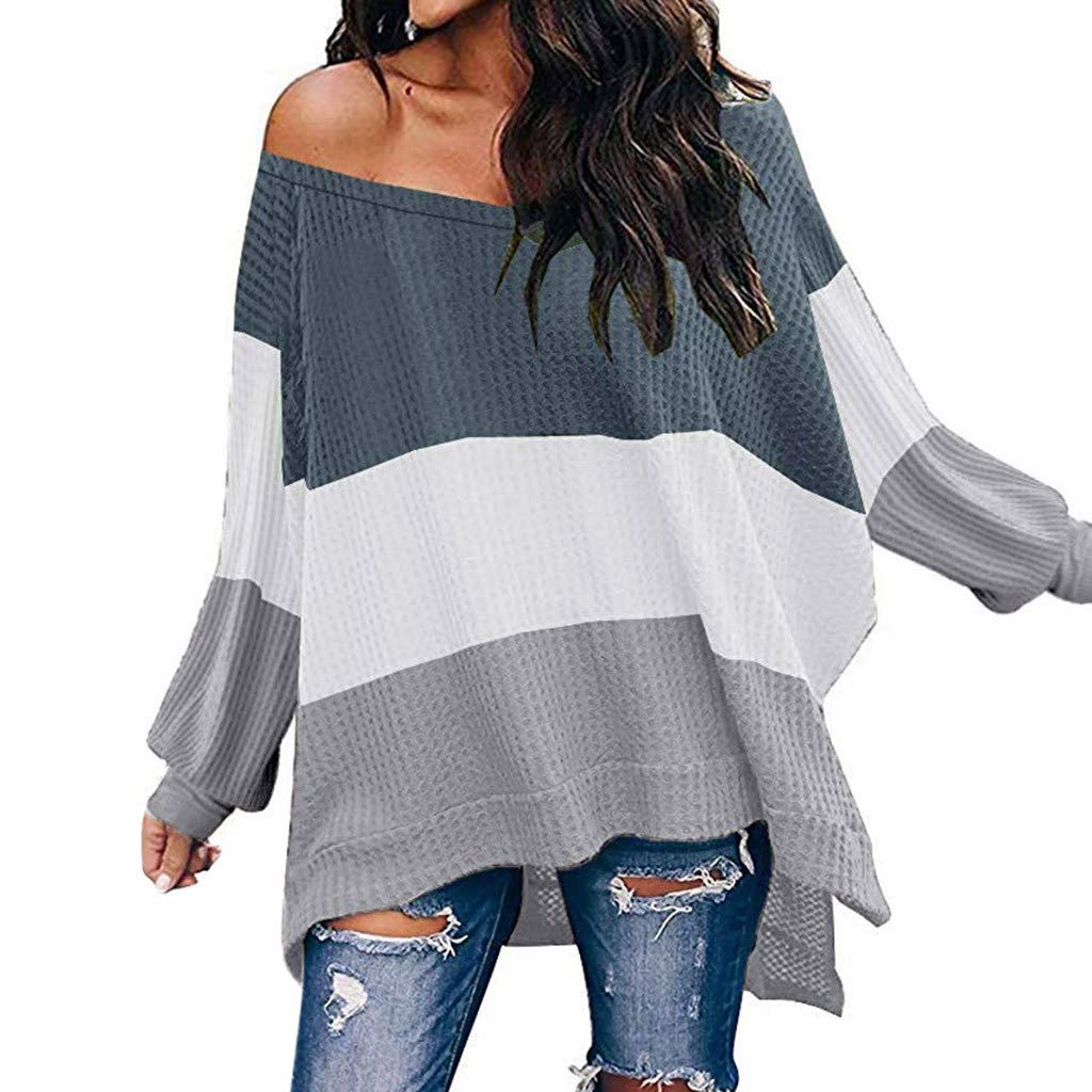 Women's V-Neck Long Batwing Sleeve Waffle Knit Pullover Sweater - Oversized Loose Fit High-Low Tunic Top for Casual Wear, Fall Outfits & Layering