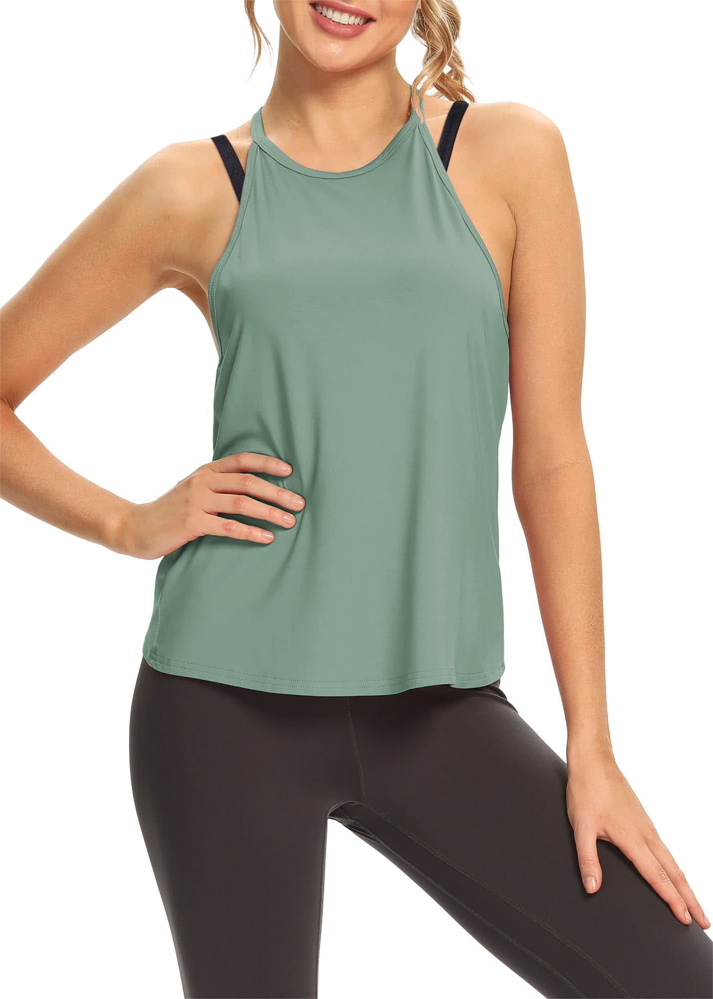 MIppo Women's Open Back Workout Tops - Sleeveless Halter Gym Athletic Tank Tops for Yoga, Running & Fitness | Loose Fit Breathable Summer Activewear