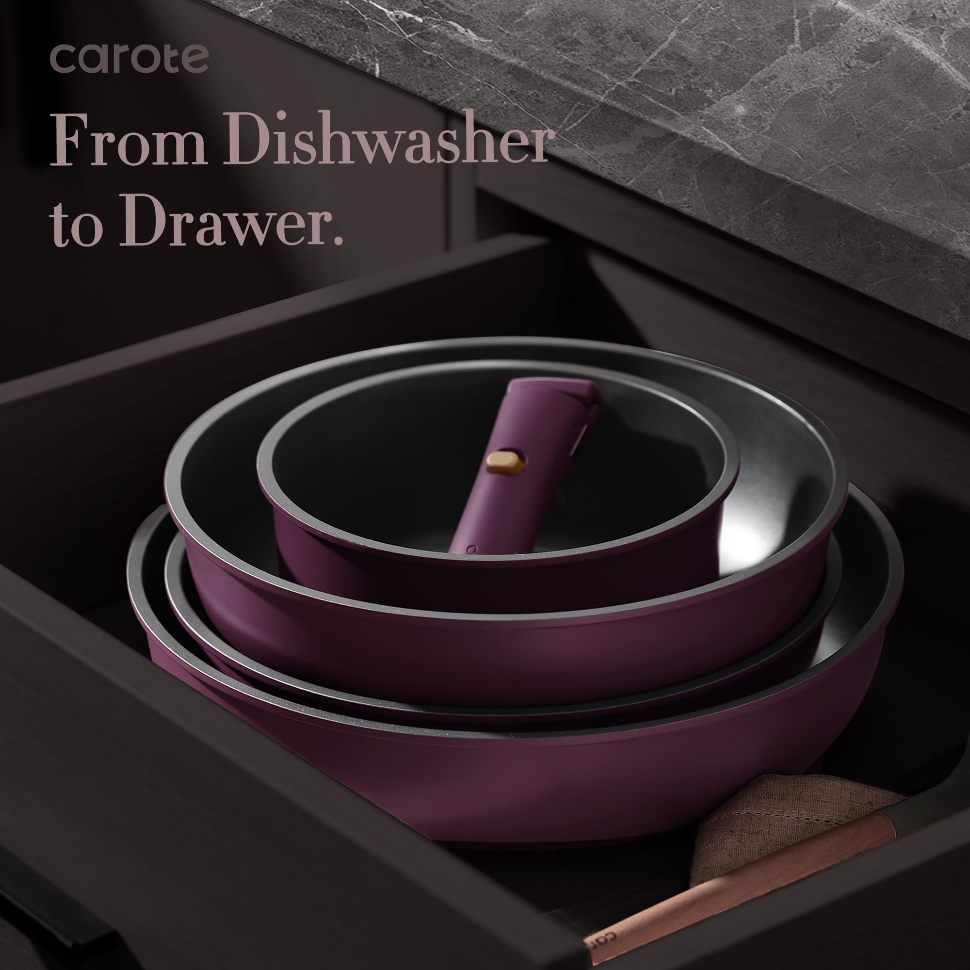 **CAROTE 19-Piece Nonstick Cookware Set with Detachable Handles - Induction Compatible, Gold & Purple - Perfect for RV, Camping & Small Kitchen Cooking**