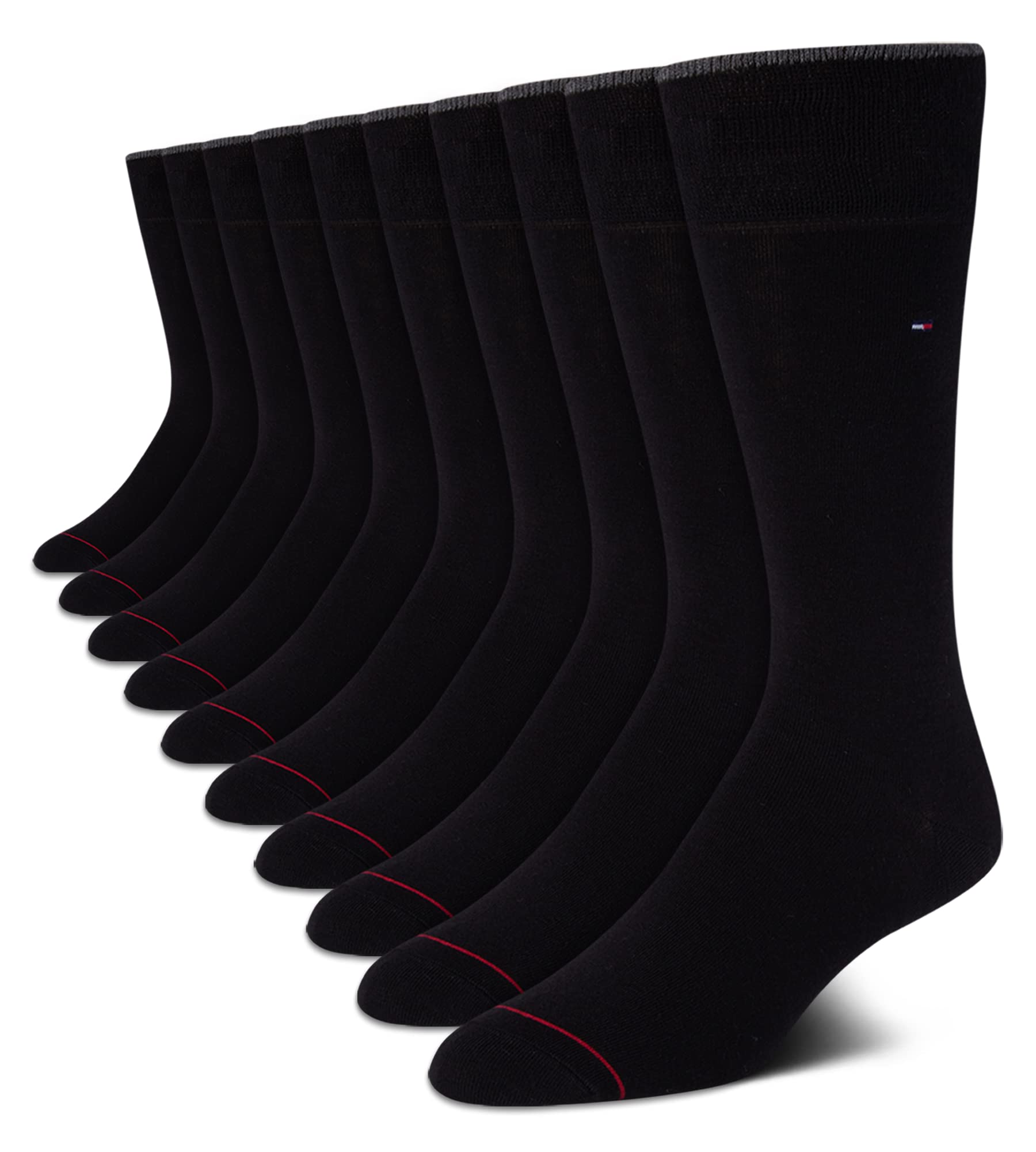 Tommy Hilfiger Men's Dress Socks 10-Pack - Lightweight Reinforced Heel & Toe Classic Crew Socks for Business, Office & Formal Wear - Comfortable Everyday Dress Socks for Men