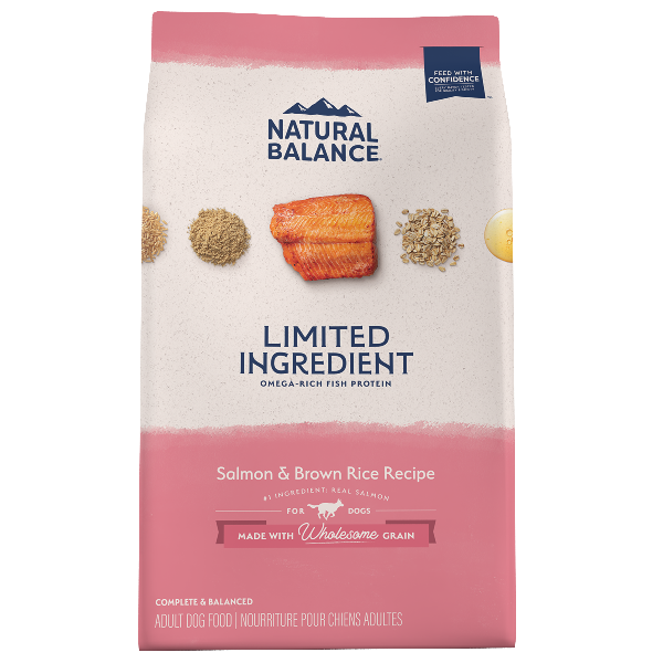 Natural Balance Limited Ingredient Salmon & Brown Rice Recipe Dry Dog Food for Sensitive Stomachs - 24lb Bag - Grain-Free, Hypoallergenic Dog Food for Allergies & Digestive Health - Perfect for Adult Dogs with Food Sensitivities