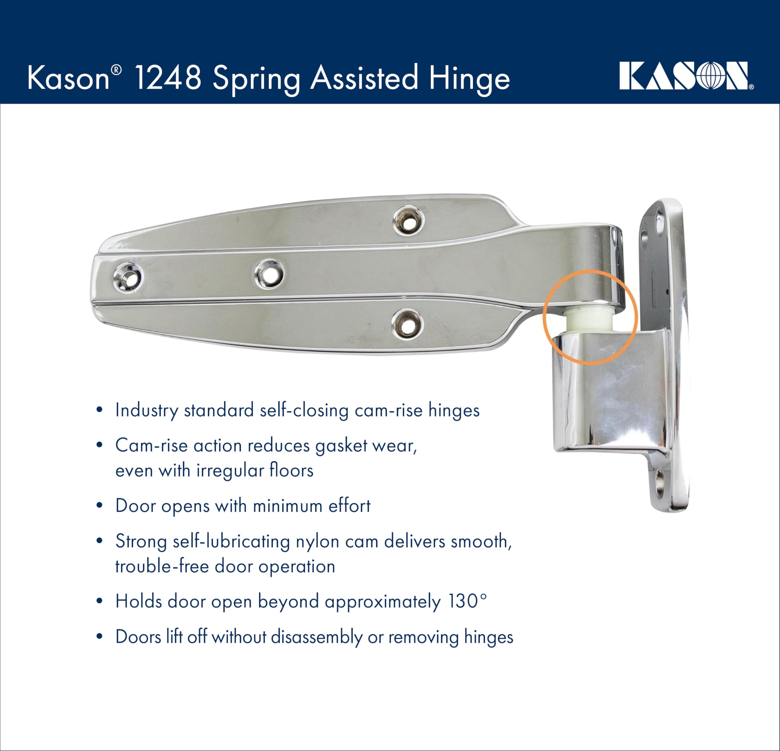 Kason 1248 Spring Assisted Hinge - 1-5/8 Inch Offset Cabinet Door Hinge (Model 11248000025) - Perfect for Kitchen Cabinets, Wardrobes & Furniture Installation
