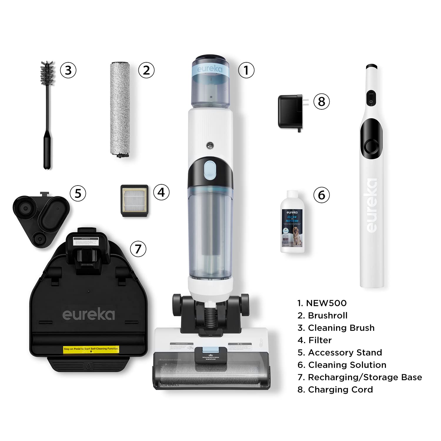 Eureka NEW500 Cordless Wet Dry Vacuum Cleaner and Mop - Lightweight Multi-Surface Cleaner for Hardwood Floors with Self-Cleaning System, Voice Prompts & Smart Dirt Detection - Perfect for Home, Office & Pet Hair Cleaning