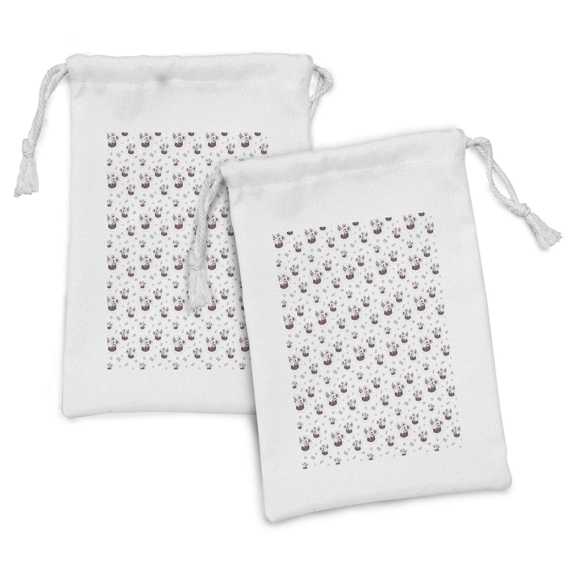 Ambesonne 2-Pack Animal Print Drawstring Pouches - Bear Koalas Design on Plain Background, Small Fabric Bags for Toiletries, Masks, Jewelry & Party Favors (9