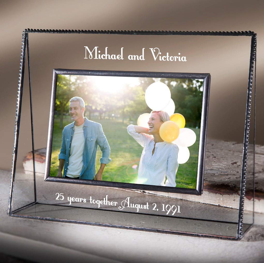 25th Anniversary Glass Photo Frame - Personalized Engraved 5x7 Gift for Couples