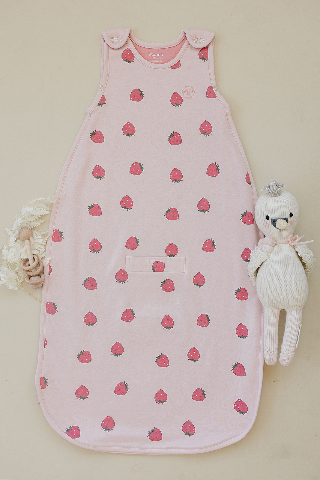 4 Season Baby Sleep Sack - Merino Wool & Organic Cotton for Infants 2 Months to 2 Years - Soft & Breathable Strawberry Design - Perfect for Nursery, Daycare & Travel