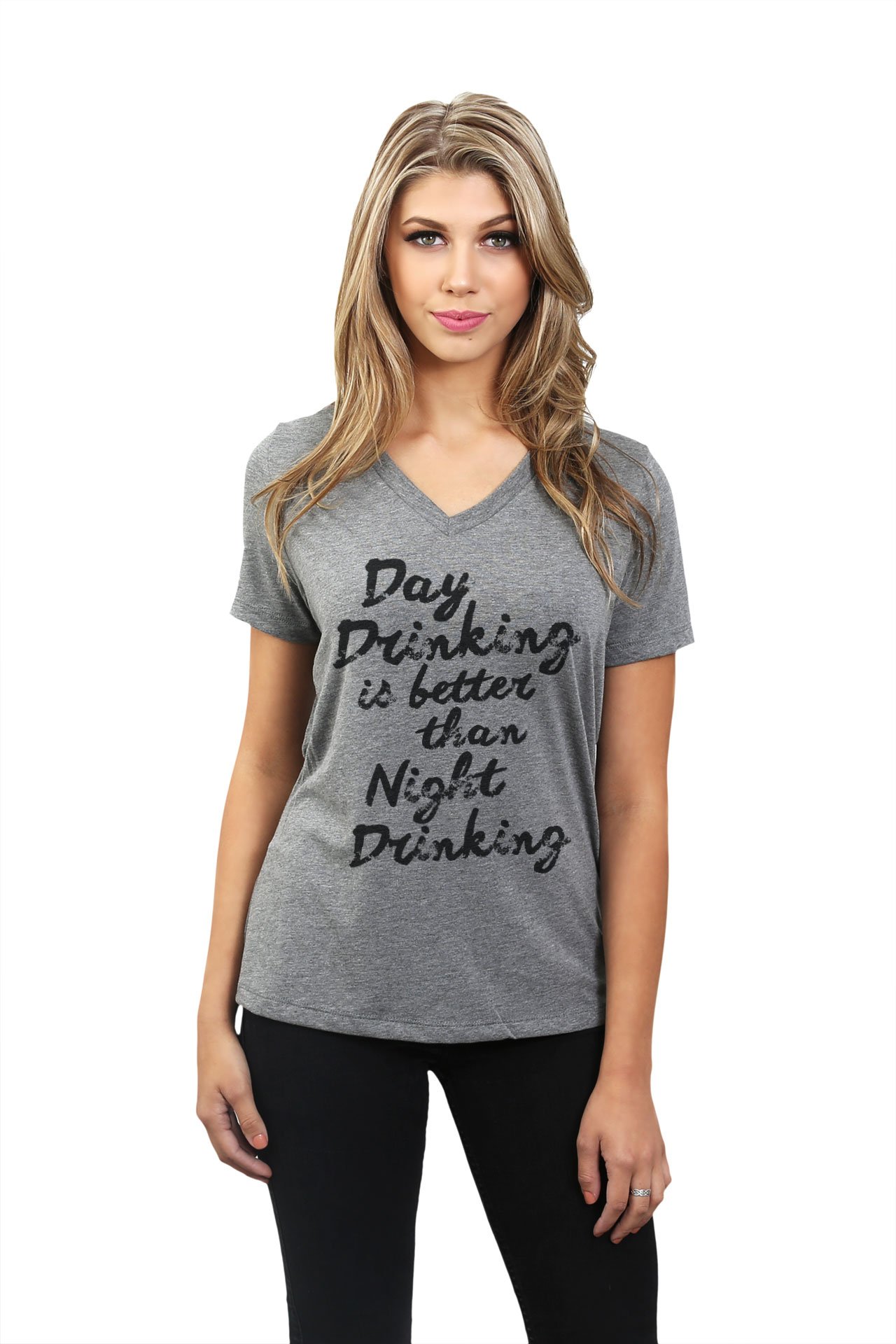 Women's Fashion Relaxed V-Neck T-Shirt - Soft Casual Tee for Day Drinking & Summer Outfits | Perfect for Beach, Brunch & Weekend Wear
