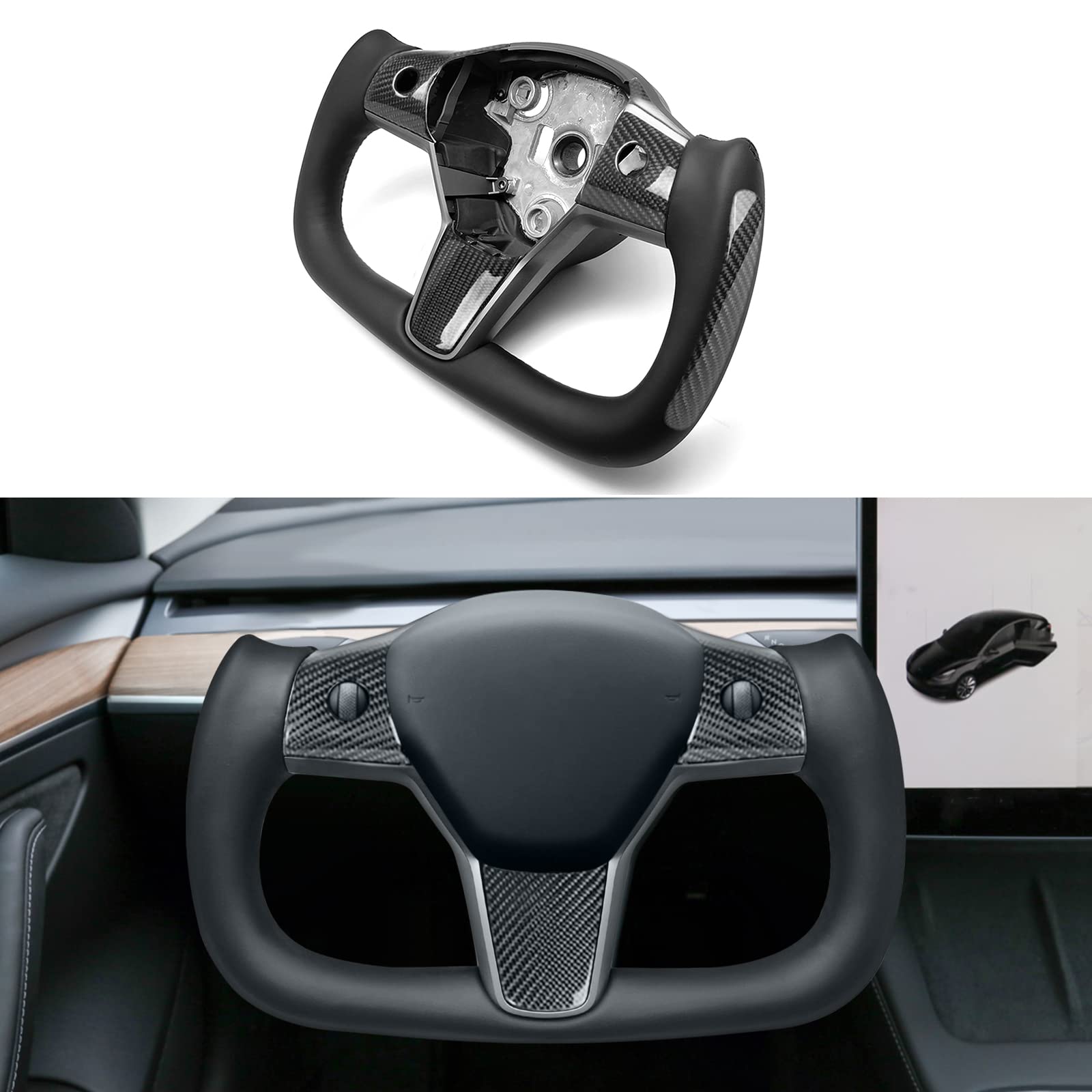 YAMUDA Carbon Fiber Steering Wheel for Tesla Model 3/Y - Racing Style for Enhanced Grip