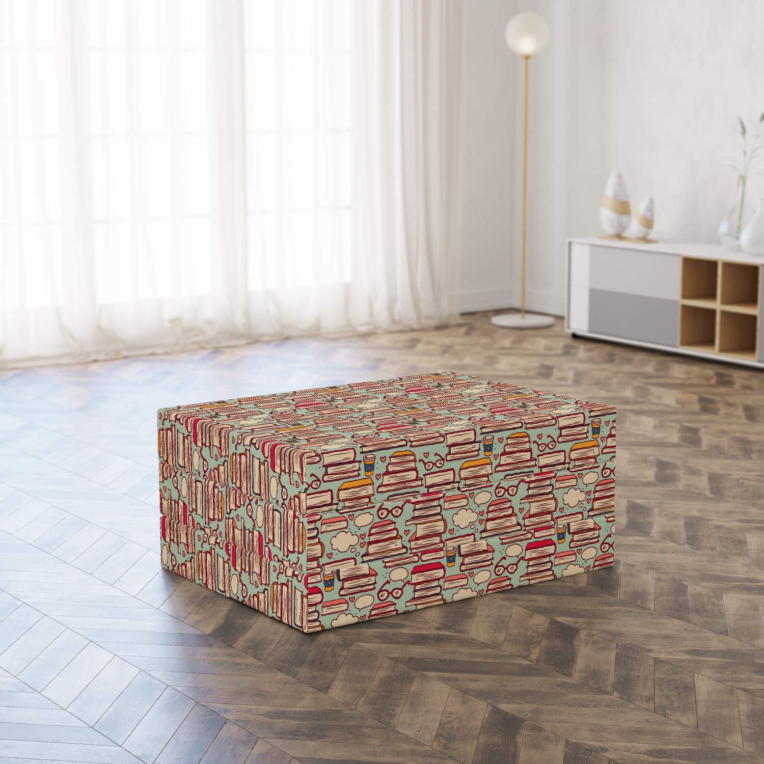 Ambesonne Cartoon Foldable Mattress - Stack of Books & Eyeglasses Design, 74.8