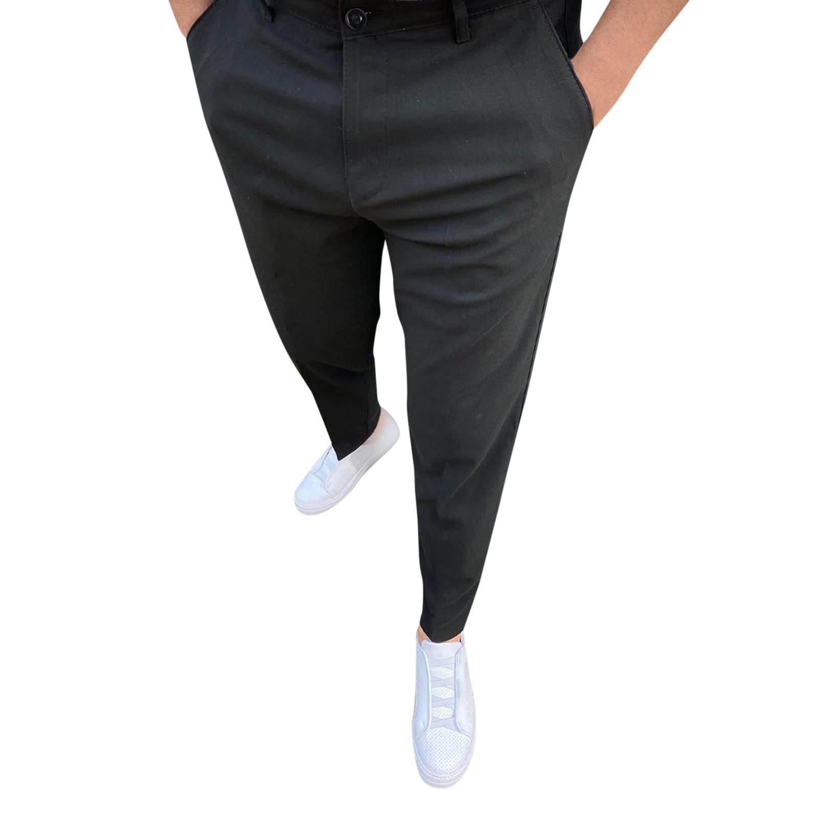 Men's Slim Fit Chino Pants - Tapered Skinny Casual Pants with Expandable Waist | Black & Gray | Perfect for Office, Travel & Everyday Wear