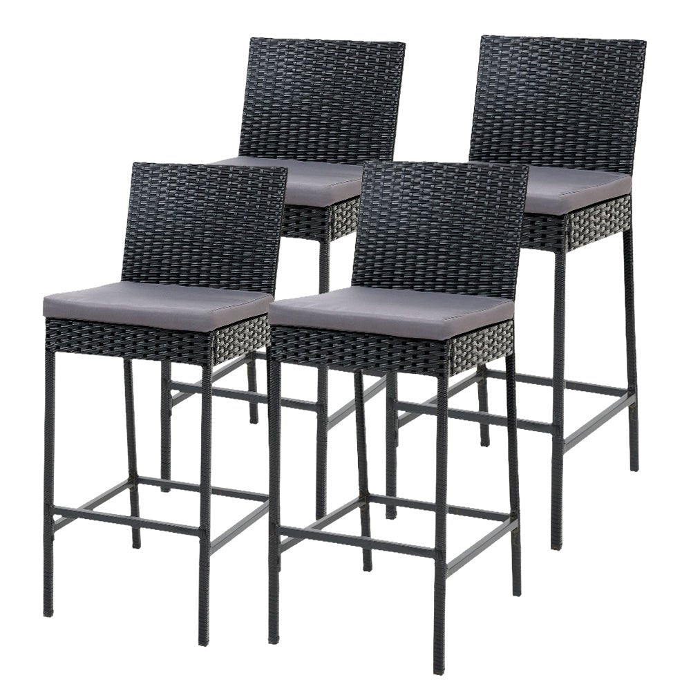 4-Piece Outdoor Bar Stool Set - Rattan Dining Chairs for Patio, Garden, Poolside & Backyard - Weather-Resistant Wicker Bar Height Stools for Outdoor Entertaining