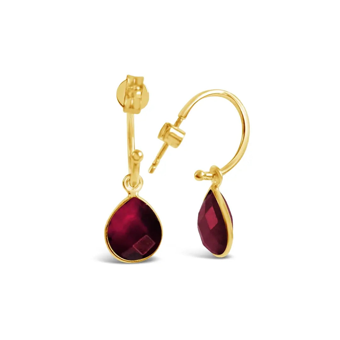 Garnet Drop Hoop Earrings in Gold - January Birthstone Jewelry for Women | Perfect for Birthday Gifts, Anniversary & Special Occasions