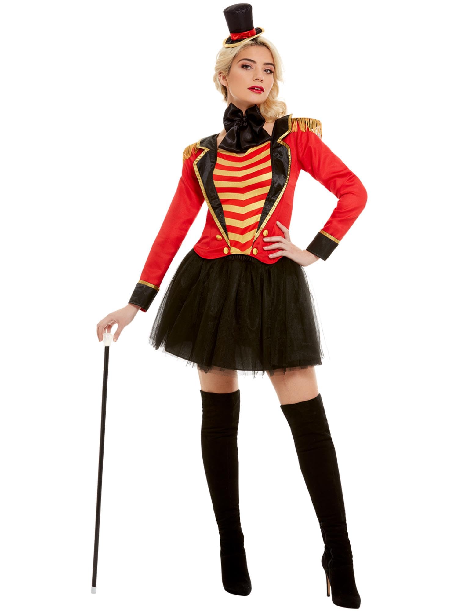 Smiffys Women's Deluxe Ringmaster Lady Costume - Red Circus Performer Outfit for Halloween, Cosplay & Themed Parties