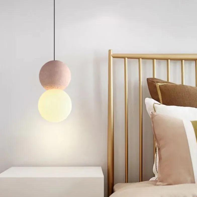 Modern Dual Sphere LED Pendant Light for Bedroom - Adjustable Single Head Hanging Light Fixture with Warm White Light, Perfect for Bedside, Dining Room, and Living Room Decor
