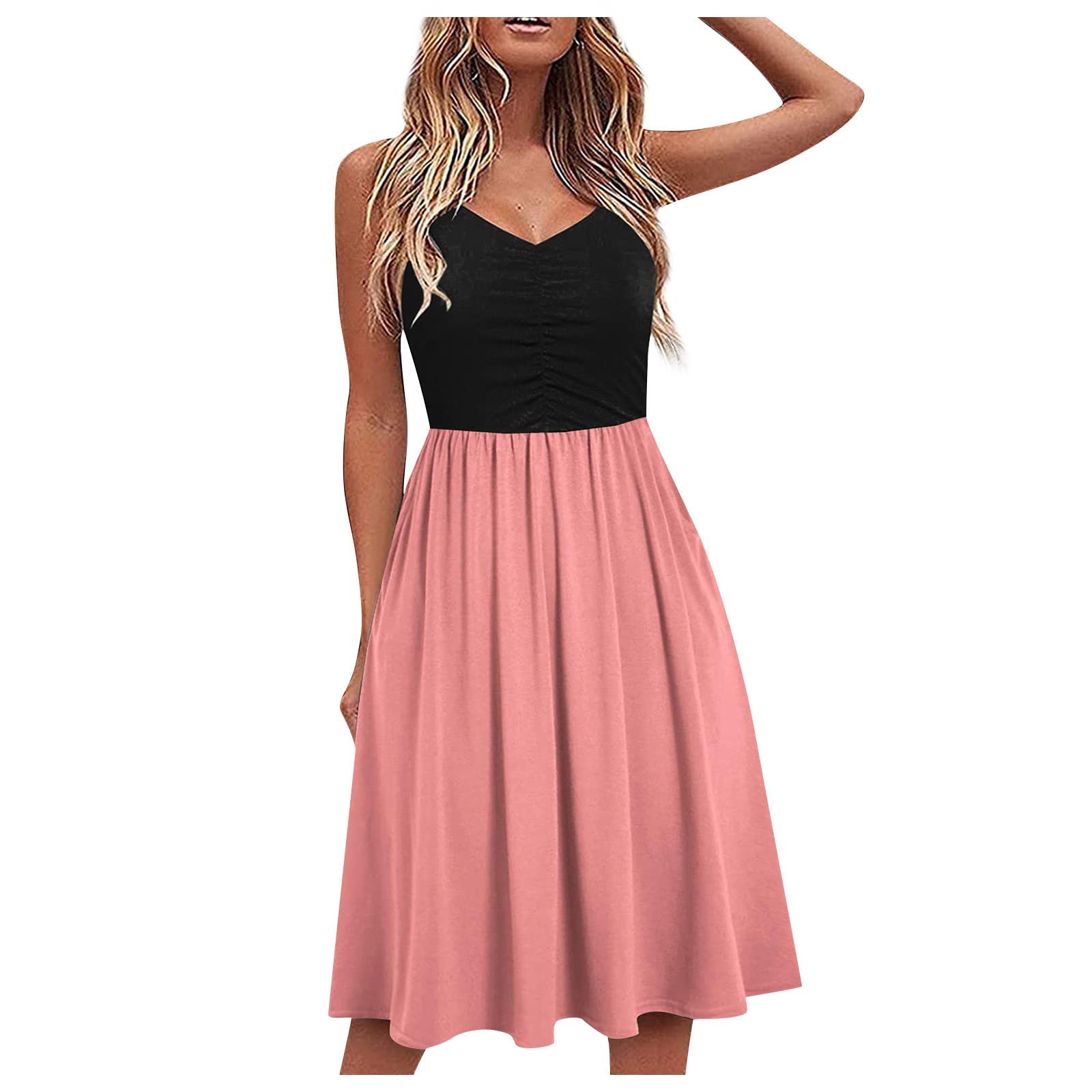 Women's Floral V-Neck Sleeveless A-Line Sundress - Casual Spaghetti Strap Swing Dress for Summer Beach, Vacation, and Outdoor Parties