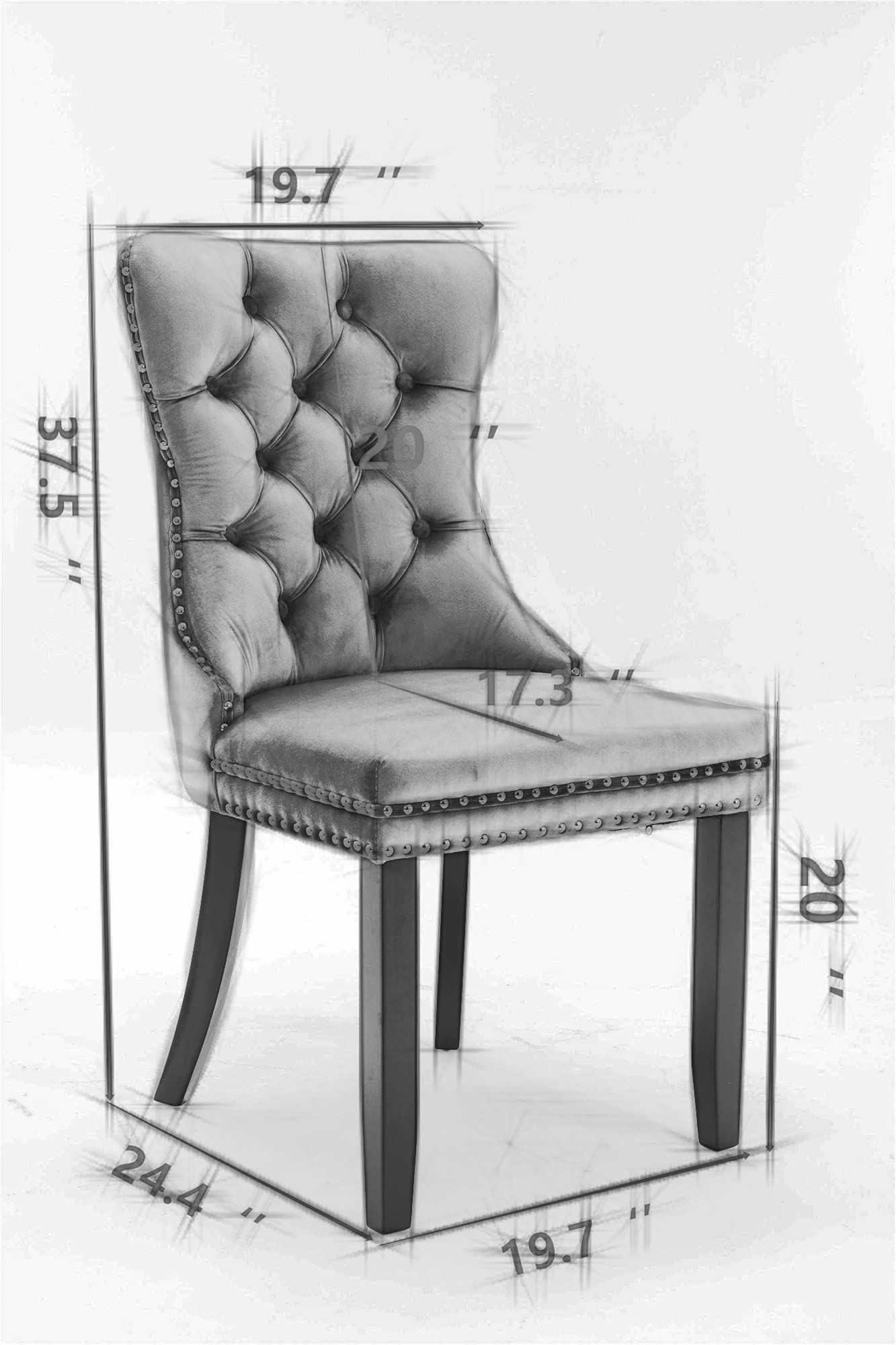 Luxury Velvet Dining Chairs Set of 2 - Elegant Tufted Upholstered Accent Chairs with Nailhead Trim & Ring Pull Design, Dark Grey - Perfect for Dining Room, Living Room or Home Office Decor