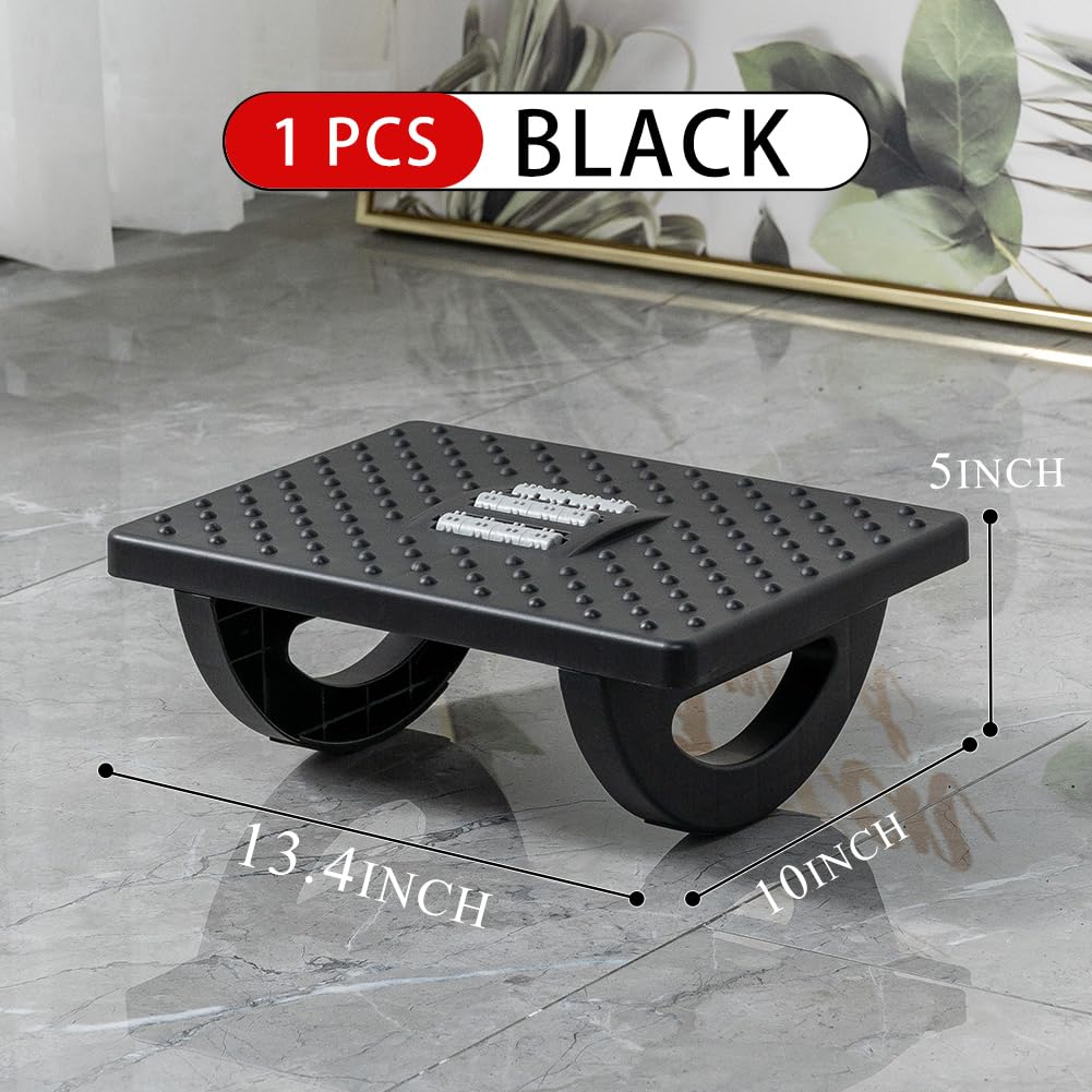 Ergonomic Adjustable Height Foot Rest for Under Desk - Office Foot Stool with Large Roller Massage - Black (Perfect for Work, Home Office & Gaming Setup)
