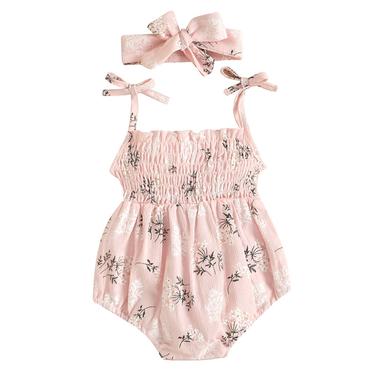 Floral Baby Girls Bodysuit with Headband & Suspenders - Soft Romper Outfit for Infants & Toddlers - Perfect for Photo Shoots, Parties & Everyday Wear