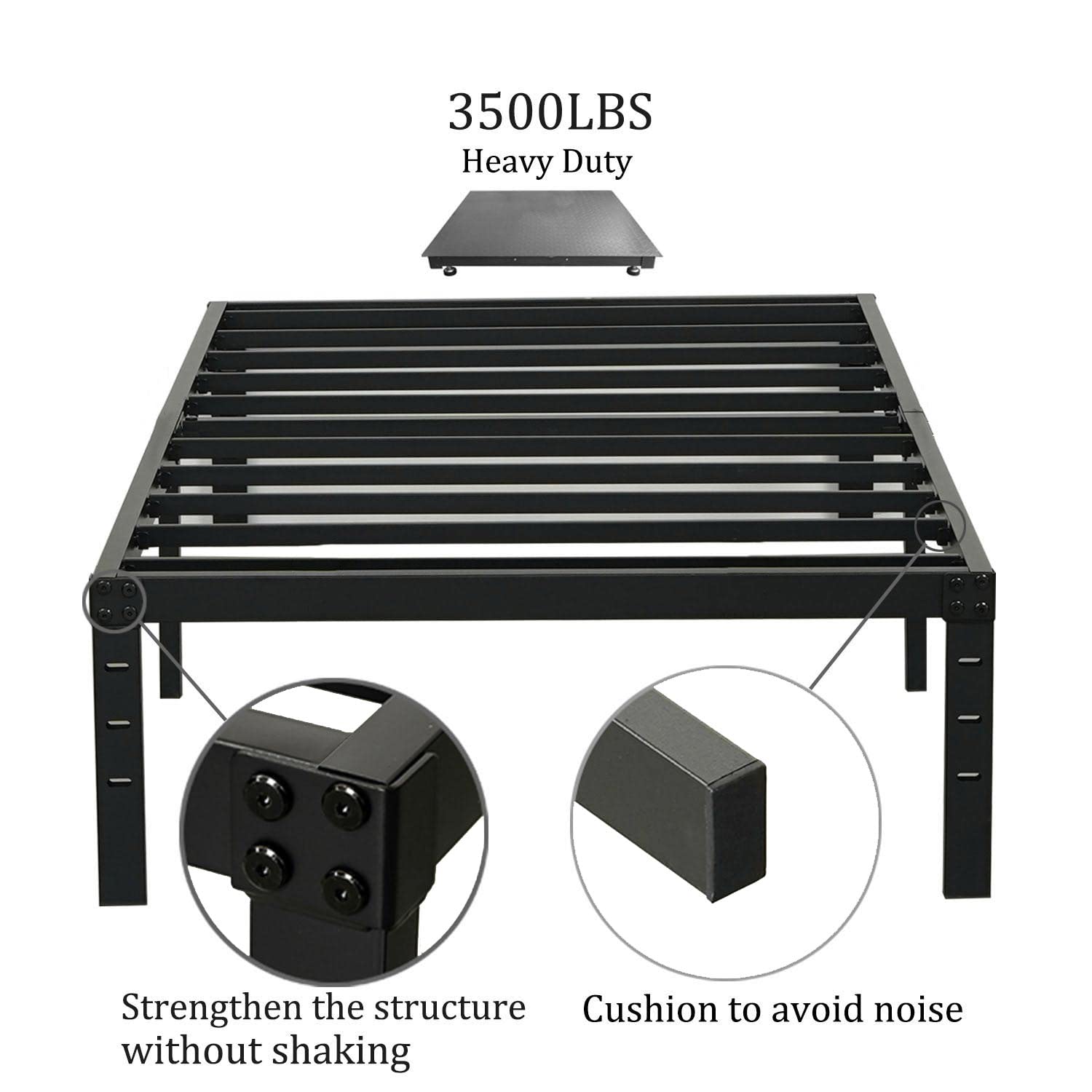Twin XL Bed Frame - 14 Inch High Metal Platform Bed with Steel Slats, No Box Spring Required, Sturdy & Quiet - Perfect for Dorms, Guest Rooms & Small Spaces