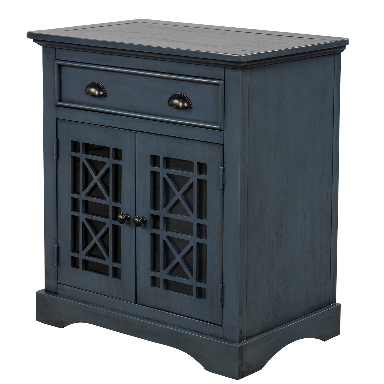 Rustic Wood Accent Cabinet with Doors & Drawers - Fully Assembled Storage Console Table Sideboard for Entryway, Living Room & Home Office - Antique Navy Finish | Perfect for Hallway Organization & Farmhouse Decor