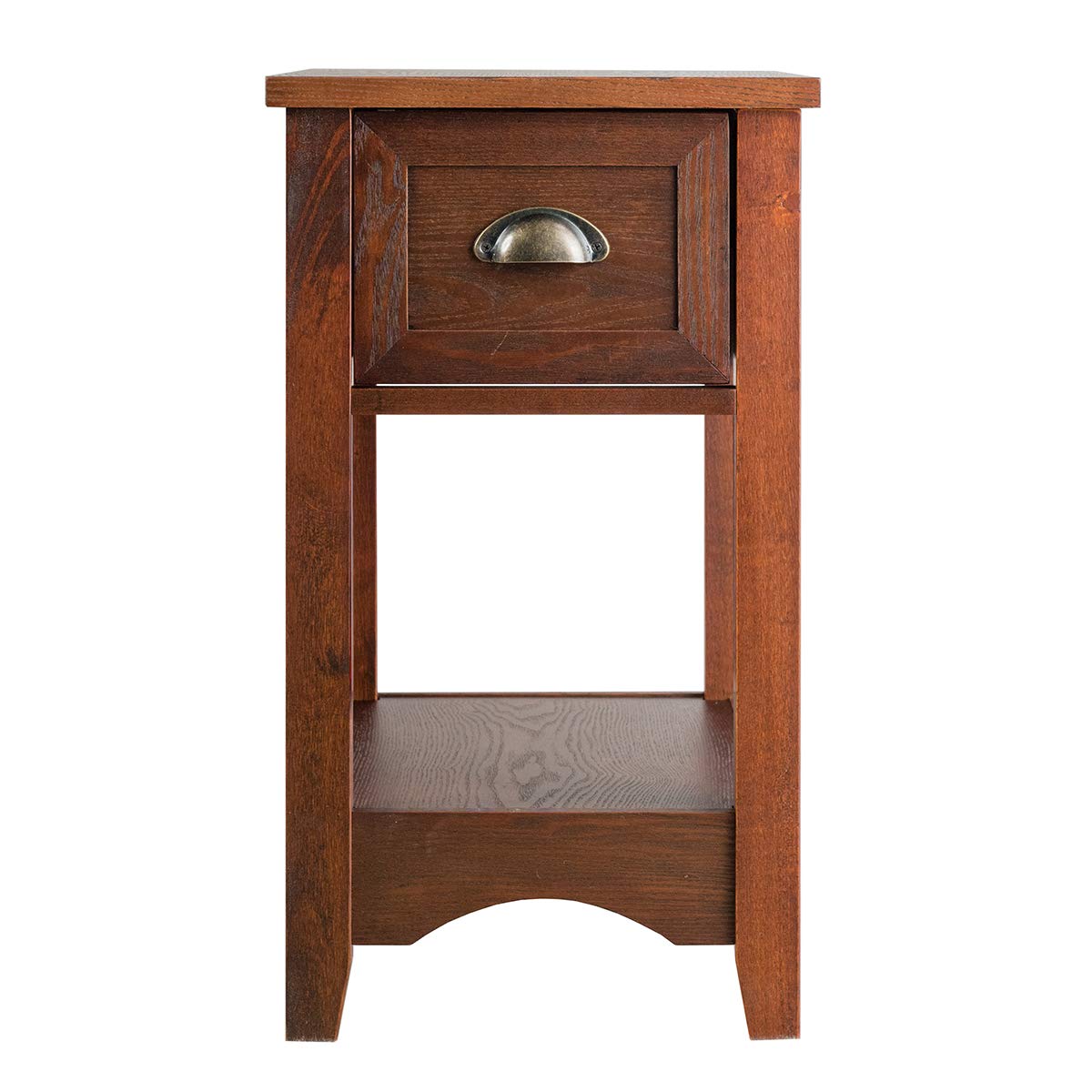 Giantex Retro Narrow End Table with Drawer & Storage Shelf - Solid Wood Nightstand for Bedroom, Living Room, Home Office - Perfect Small Space Solution for Bedside Storage & Decor (Walnut)