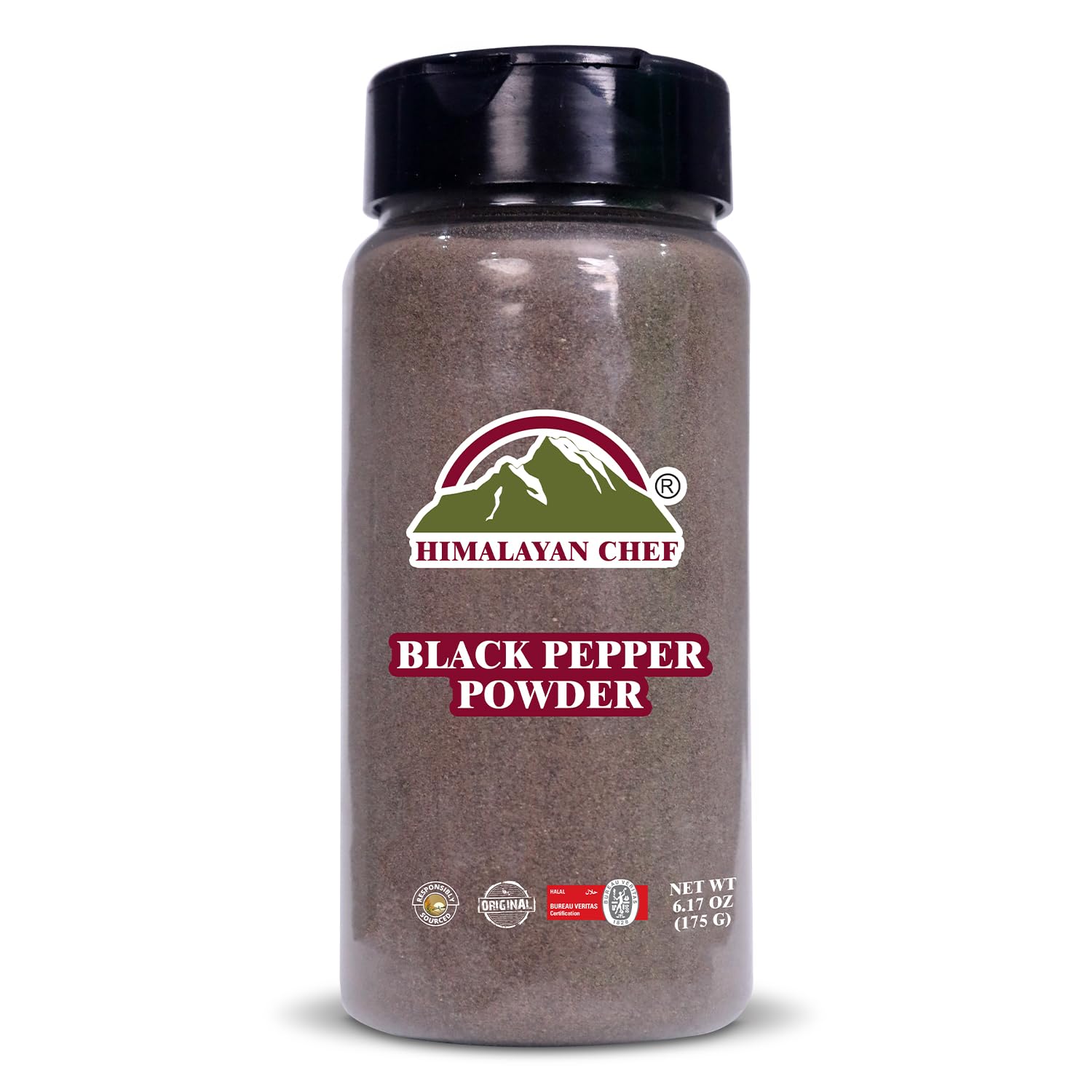 Organic Black Pepper Powder Shaker - 6.17Oz (175g) | Non-GMO, Kosher Certified | No Artificial Colors or Additives | Himalayan Chef Premium Spice | Perfect for Cooking, Seasoning & Table Use