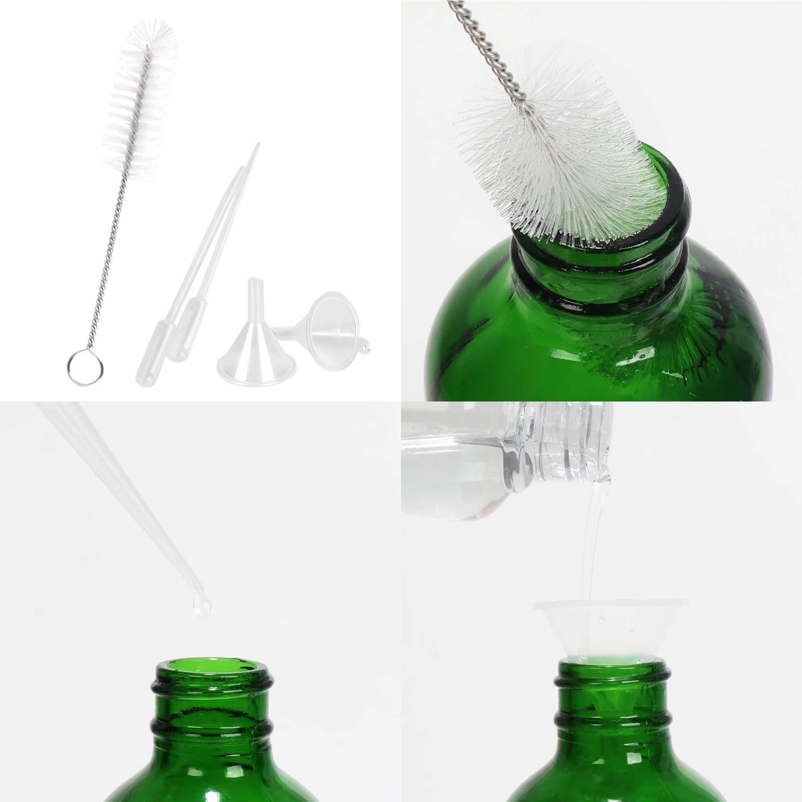 STARSIDE 12 Pack 4oz (120ml) Green Glass Spray Bottles with Fine Mist Nozzle & Dust Cap - Essential Oil Bottles, Perfume Atomizer, Cleaning Solution Sprayer - Includes 1 Brush, 2 Funnels, 2 Droppers & 18 Labels - Perfect for DIY Beauty, Aromatherapy & Home Cleaning