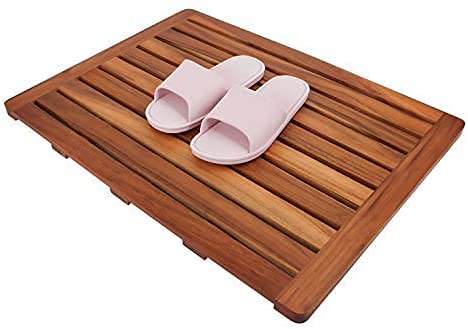 Premium Teak Shower Bench Seat with Large Bath Mat - Spa Quality Portable Bath Stool for Indoor & Outdoor Use - Perfect for Bathroom, Sauna, Poolside & Relaxation