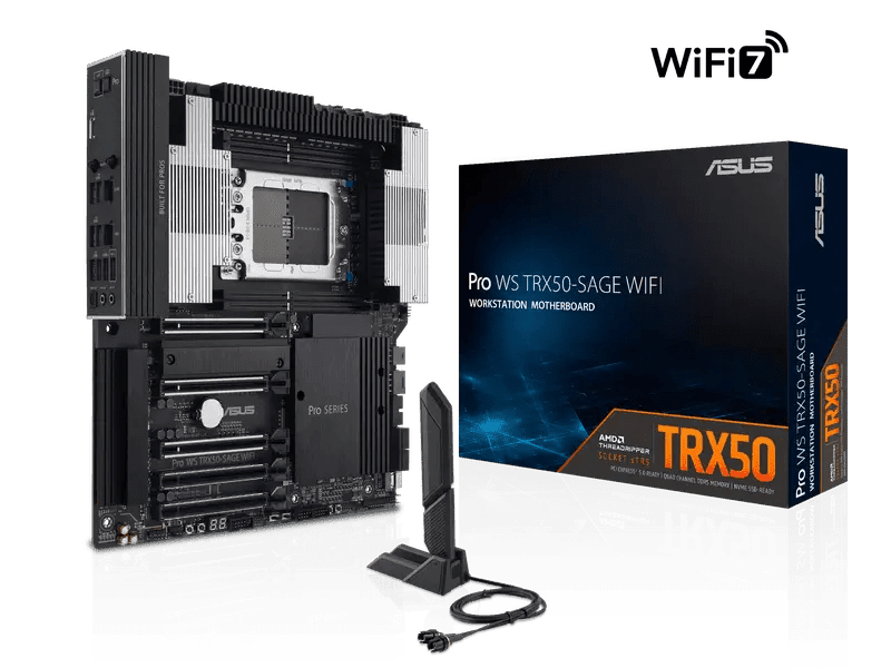 ASUS AMD Pro WS TRX50 SAGE WIFI sTR5 CEB Workstation Motherboard - High Performance for 3D Rendering, Video Editing & CAD Workstations