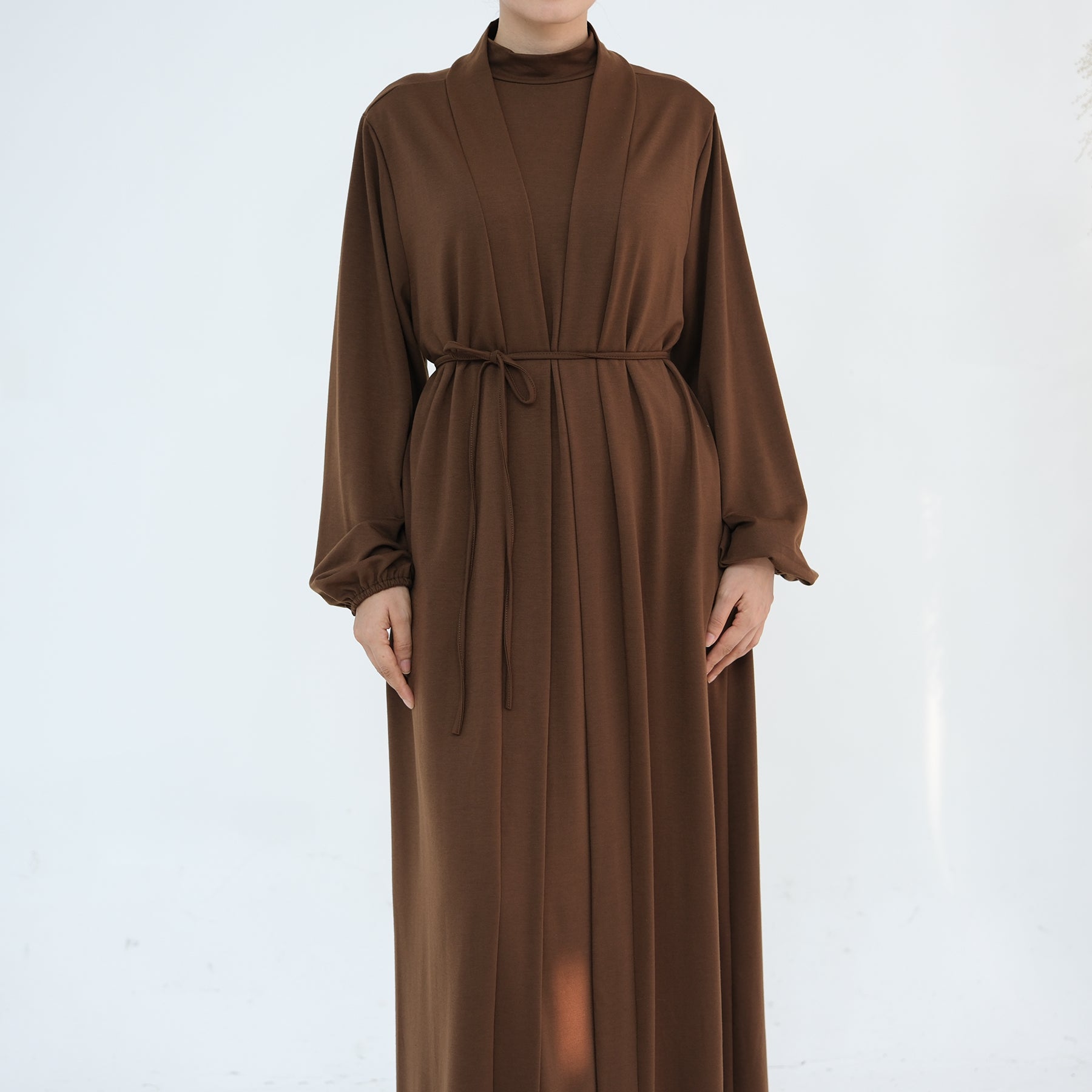 Jojo 3-Piece Modal Abaya Set - Soft & Comfortable Prayer Dress for Women - Brown | Perfect for Prayer, Mosque, and Special Occasions