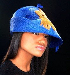 AC46122 Blue Straw Dress Hat for Women - Summer Beach Wedding Party Sun Hat - Wide Brim Floppy Hat for Outdoor, Travel & Vacation