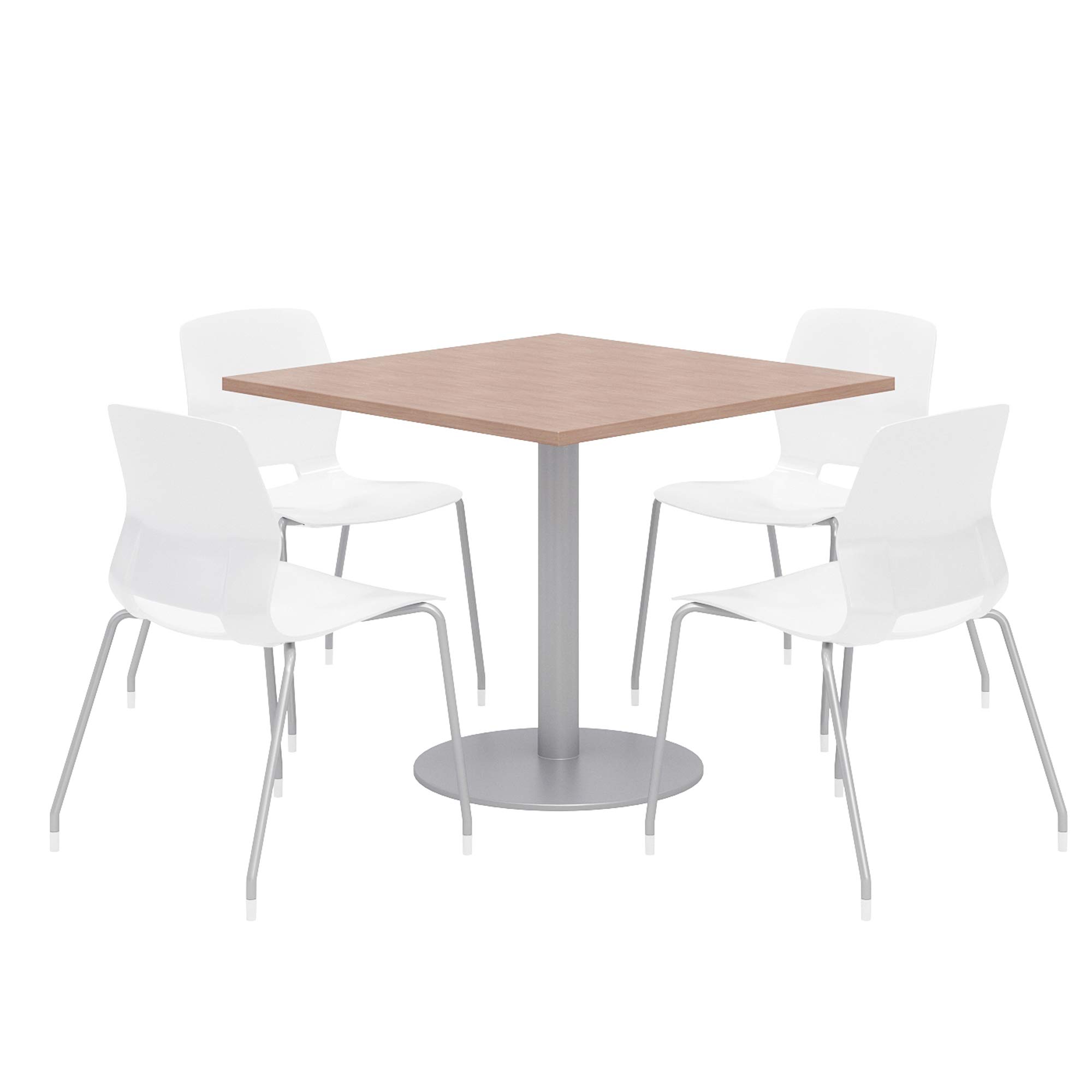 Olio Designs Lola Series 5-Piece Dining Set with River Cherry Wood Table & White Upholstered Chairs - Perfect for Small Spaces, Apartments, and Cozy Family Meals