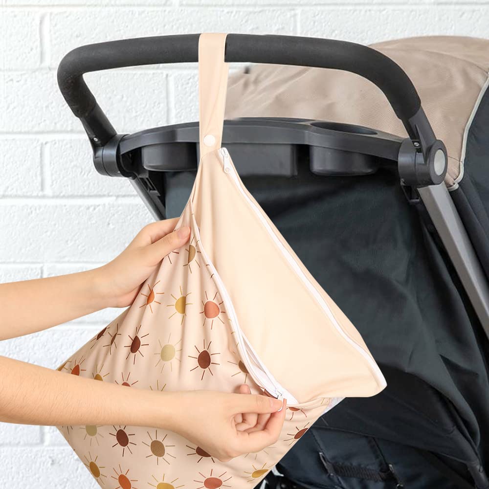 Waterproof Wet Dry Bags for Baby Cloth Diapers - Reusable Washable Travel Storage (3-Pack, Blue & Floral) - Perfect for Gym, Pool, Daycare & Beach - Organize Swimsuits, Wet Clothes & Soiled Items
