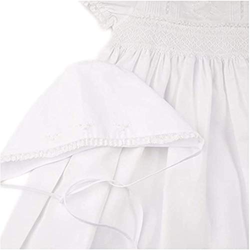 Girls White Smocked Christening Baptism Gown & Bonnet Set with Pearls - 9-12 Months - Perfect for Baby Baptism, Christening Ceremony & First Communion