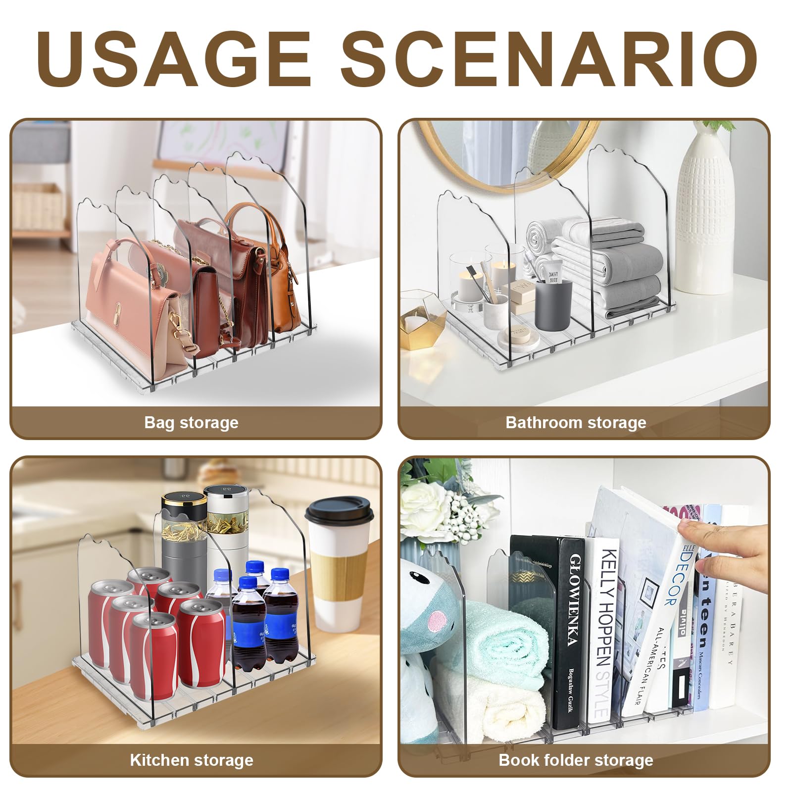 2 Pack Clear Acrylic Shelf Dividers for Purses & Handbags - 10 Layer Adjustable Organizer for Closet, Office, Bookshelf & Bedroom Storage | Perfect for Purse Display, Wallet Organization & Bag Storage Solutions