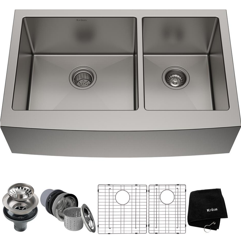KRAUS PRO 36-Inch Farmhouse Apron Front Stainless Steel Double Bowl Kitchen Sink - Perfect for Modern Farmhouse & Rustic Kitchen Renovations
