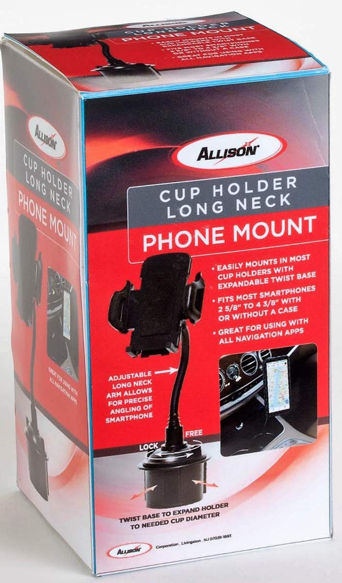 Allison 54-7610 Long Neck Cup Holder Phone Mount - Universal Car Cup Holder Cell Phone Holder for iPhone, Samsung, Smartphones - Perfect for Road Trips, Commuting & Hands-Free Driving