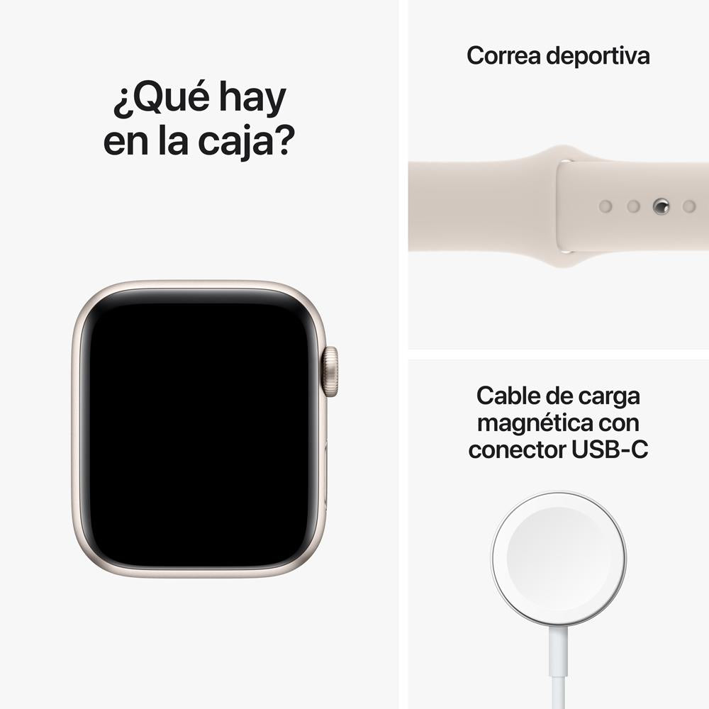 Apple Watch SE (GPS) 44mm Aluminum Case in Starlight with White Sport Band – Perfect for Fitness Tracking & Everyday Wear