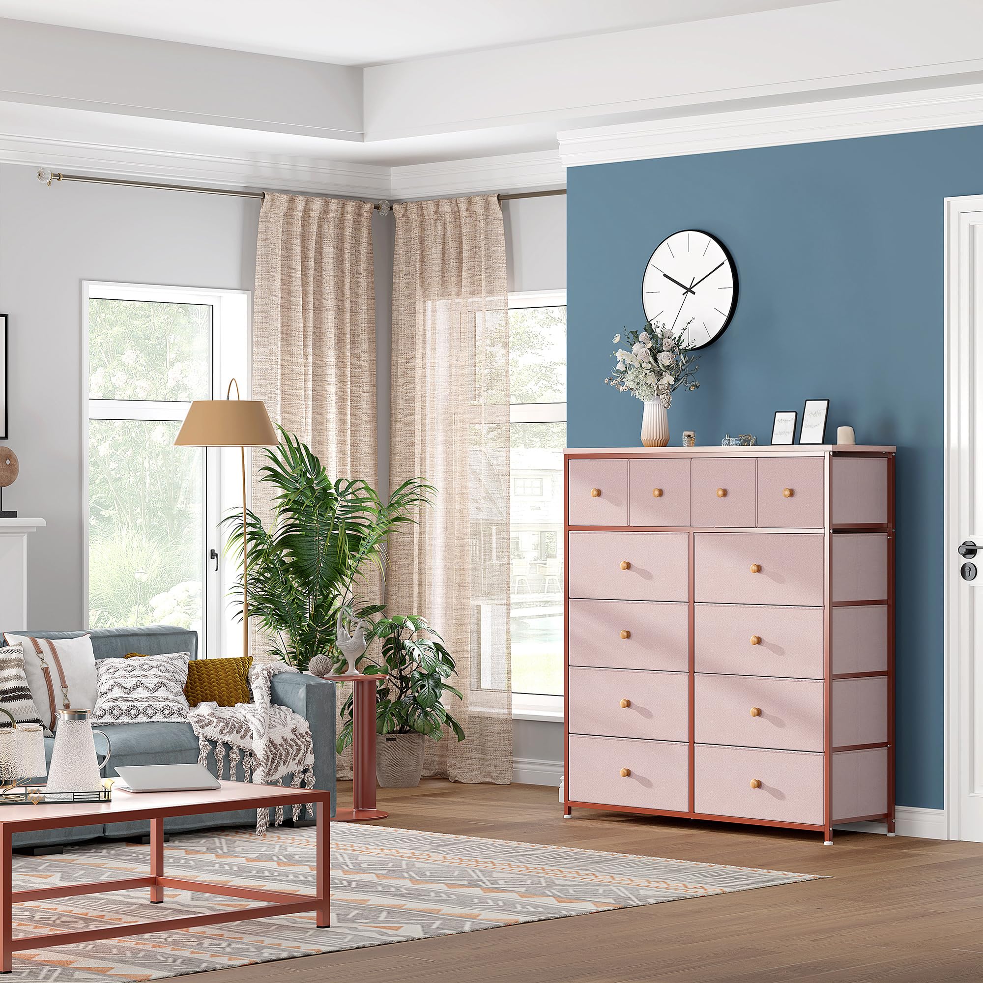 Pink Dresser for Girls Bedroom - 12 Drawer Storage Organizer with Sturdy Metal Frame & Wooden Top | Fabric Dresser & Chest for Nursery, Closet Organization | Perfect for Kids Room, Teen Bedroom & Dorm Storage