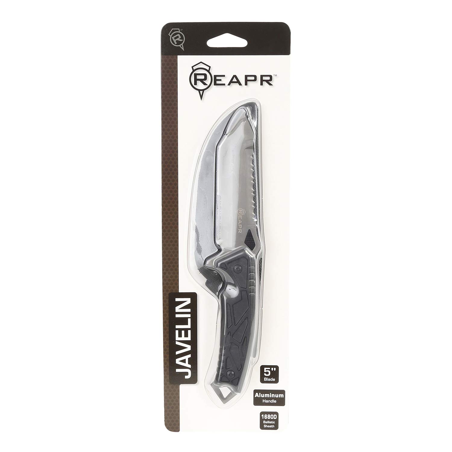 REAPR 11011 Javelin 5 Inch Full Tang Tactical Survival Knife with Sheath - Tanto Style Fixed Blade with Dual Serrated Edges for Camping, Hunting & Outdoor Adventures - Black Survival Gear for Bushcraft, Hiking & Emergency Preparedness