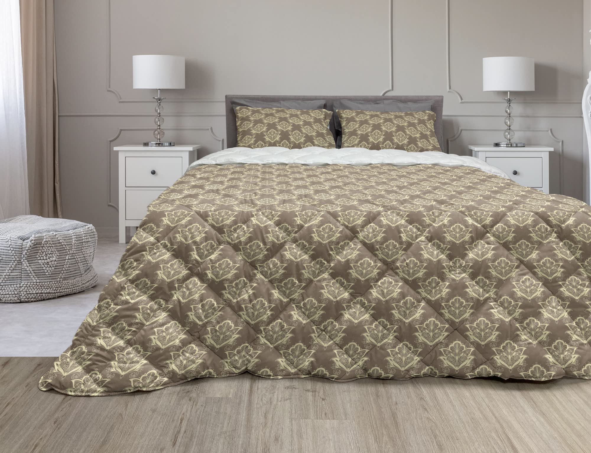 Ambesonne Boho Comforter & Sham Bedding Set - Oriental Floral Design in Earth Tones, Vintage Persian Inspired Microfiber Duvet Cover (2-Piece Set, Twin Size, Cocoa & Cream) - Perfect for Bohemian Bedrooms, Guest Rooms & Cozy Home Decor