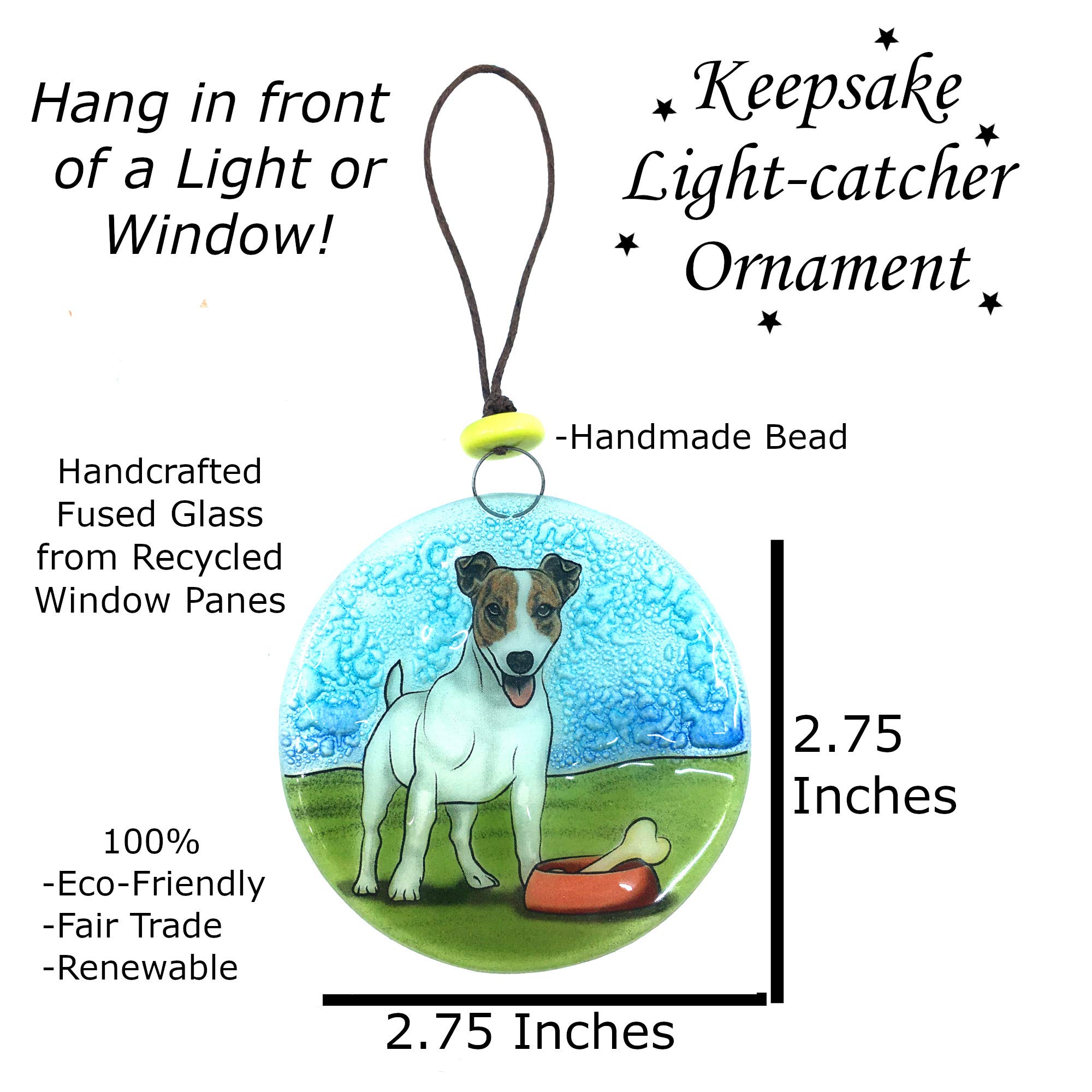 Ruth's Ethical Goods Jack Russell Terrier Christmas Ornament - Handmade Recycled Glass Dog Decor, Holiday Gift & Window Light Catcher | Perfect for Tree Decorations, Pet Lover Gifts & Seasonal Home Decor