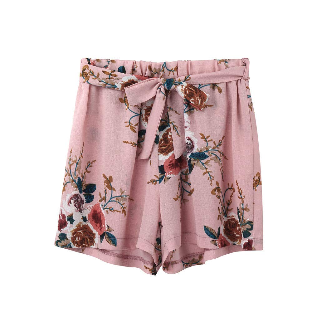 Women's Floral Shorts with Pockets - Elastic Waist Casual Beach & Sport Shorts