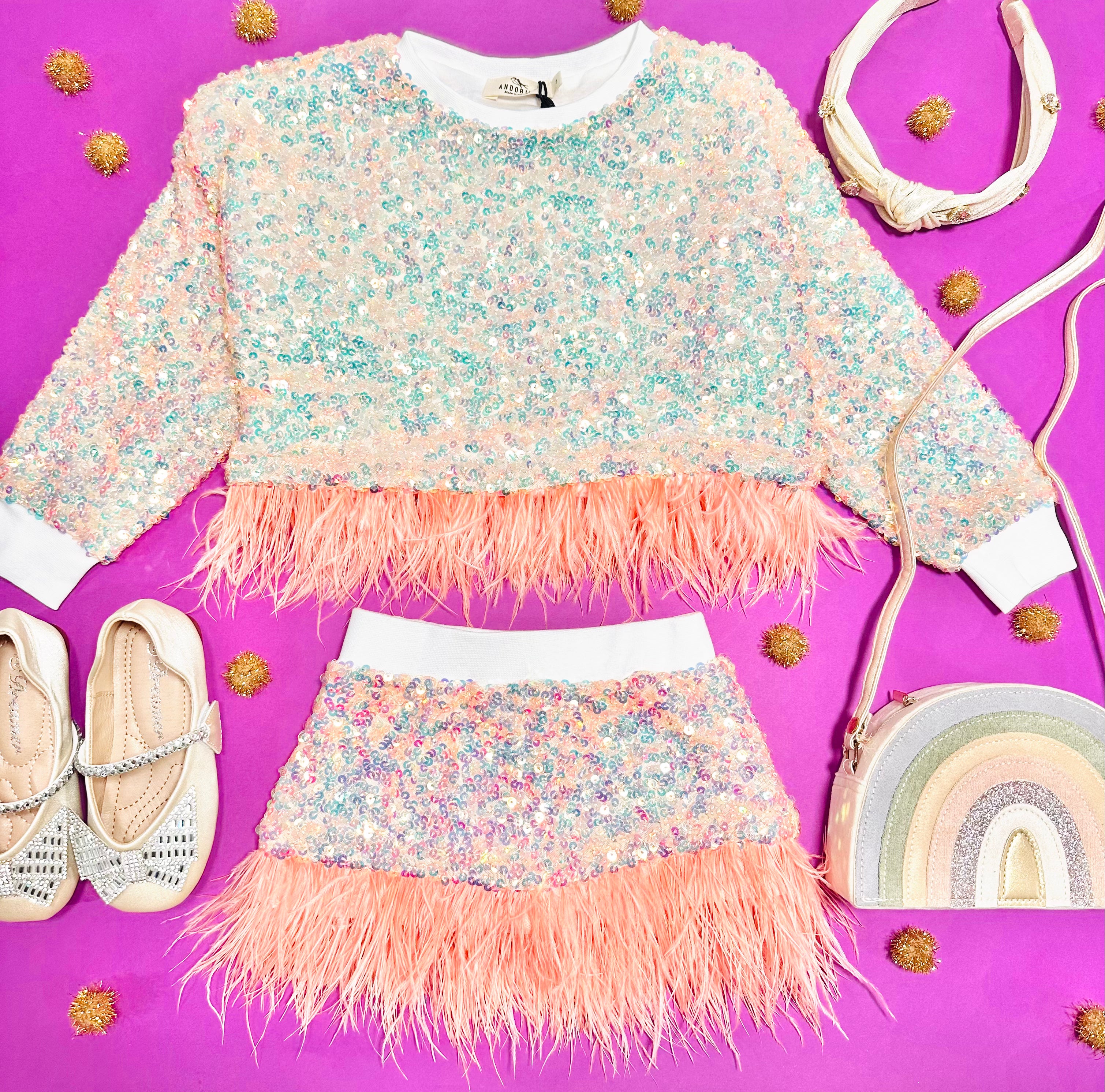 Embellished Sequin Skirt with Feathers - Sparkly Party Dress for Women | Perfect for Night Out, Club Wear & Special Occasions