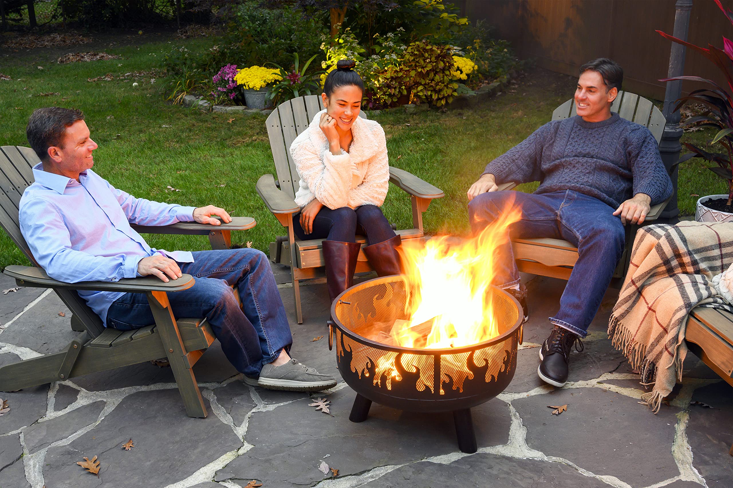 Oil Rubbed Bronze Wood Burning Fire Pit with Decorative Flame Design - Outdoor Patio, Backyard, Camping Fire Pit for Year-Round Use