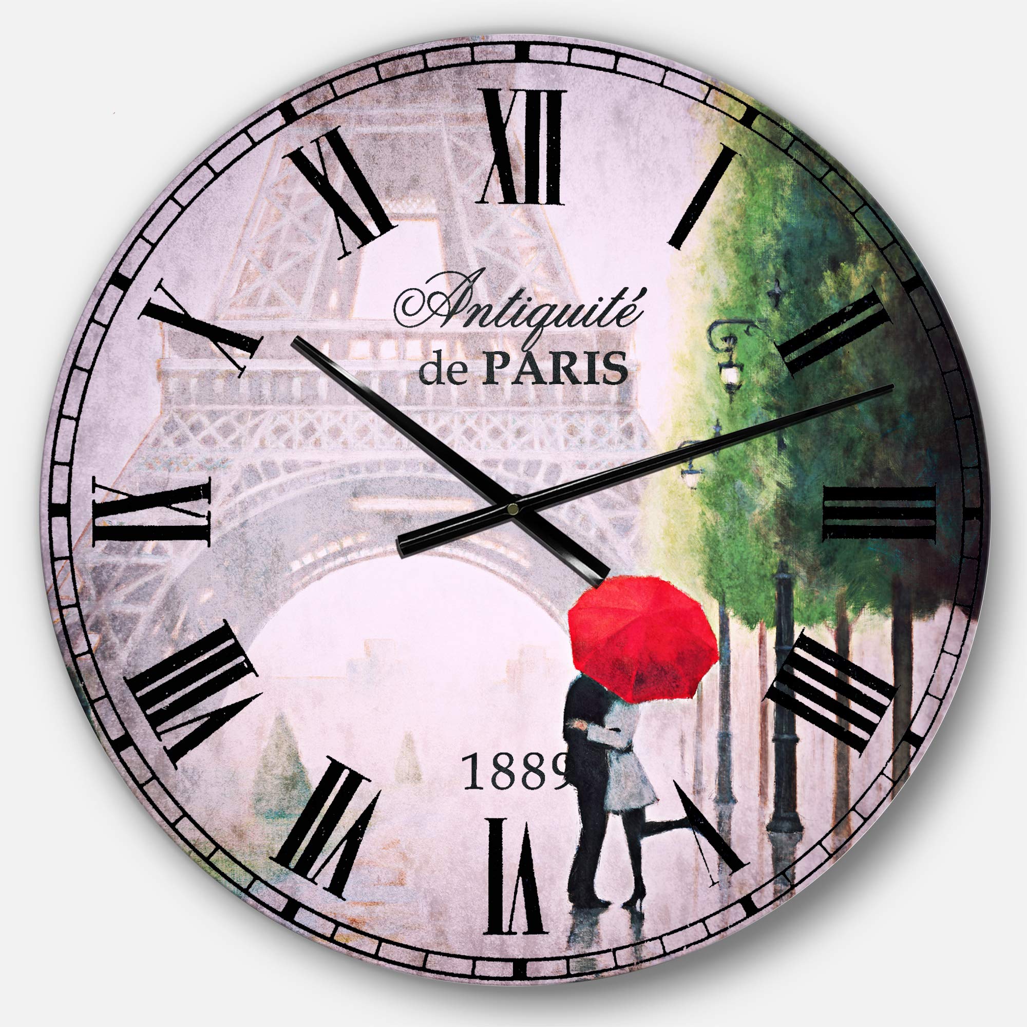 Designart Paris Romance Couples III Traditional Round Wall Clock - Vintage Metal Wall Art for Home Decor, Living Room, Bedroom & Office | Perfect Romantic Gift for Couples & Anniversary Present