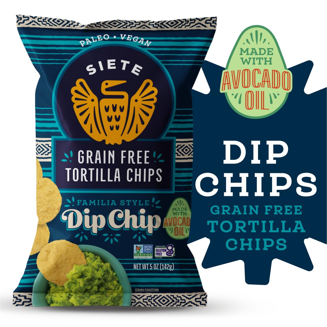 Siete Grain Free Tortilla Chips - Gluten Free, Paleo & Vegan Snacks - Non GMO, 5oz (Pack of 3) - Perfect for Dips, Nachos & Healthy Snacking
