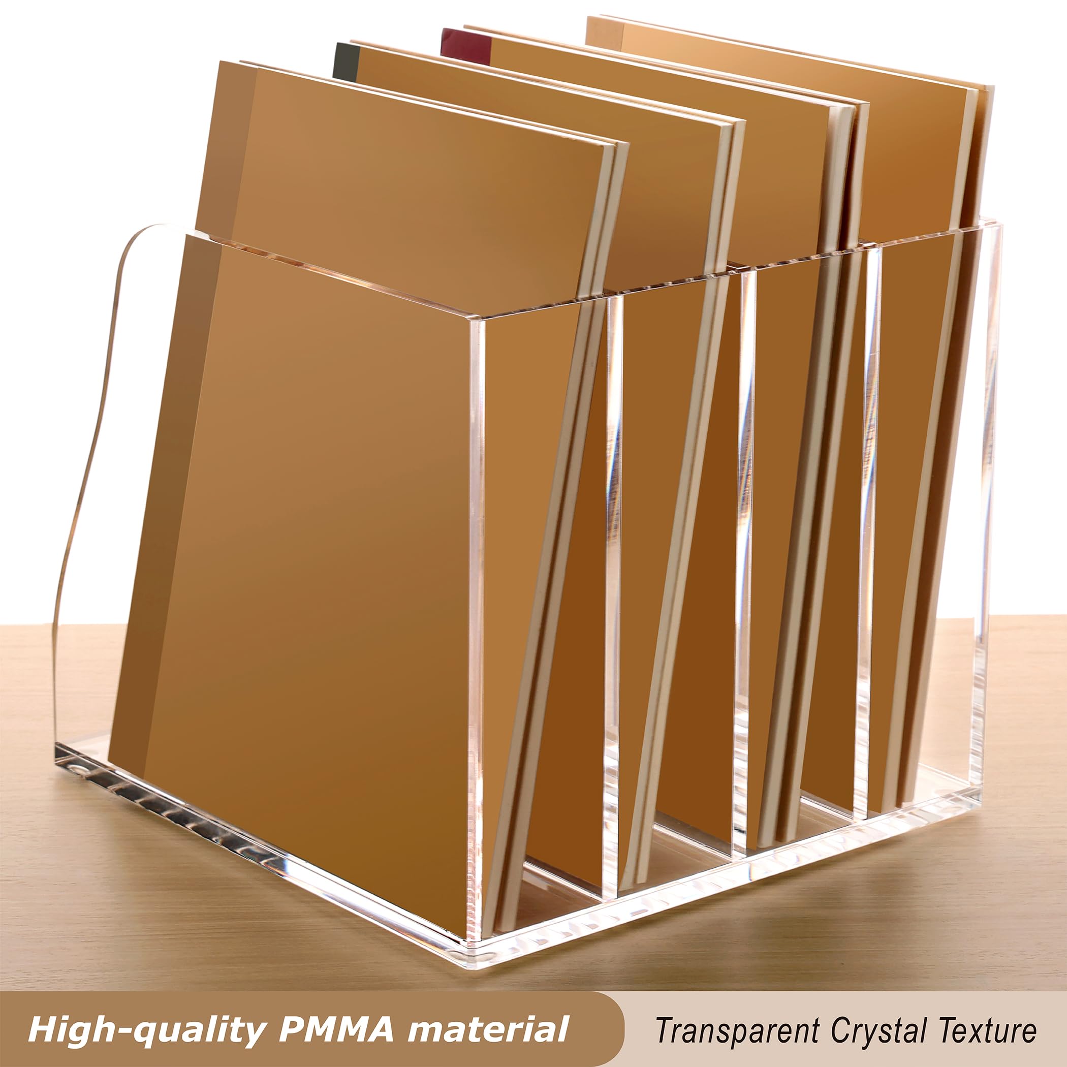SANRUI Clear Acrylic Desk File Organizer - 4 Vertical Compartments Magazine File Holder for Office Organization | Workspace Storage Solution for Documents, Folders & Office Accessories | Perfect for Home Office, School & Workplace