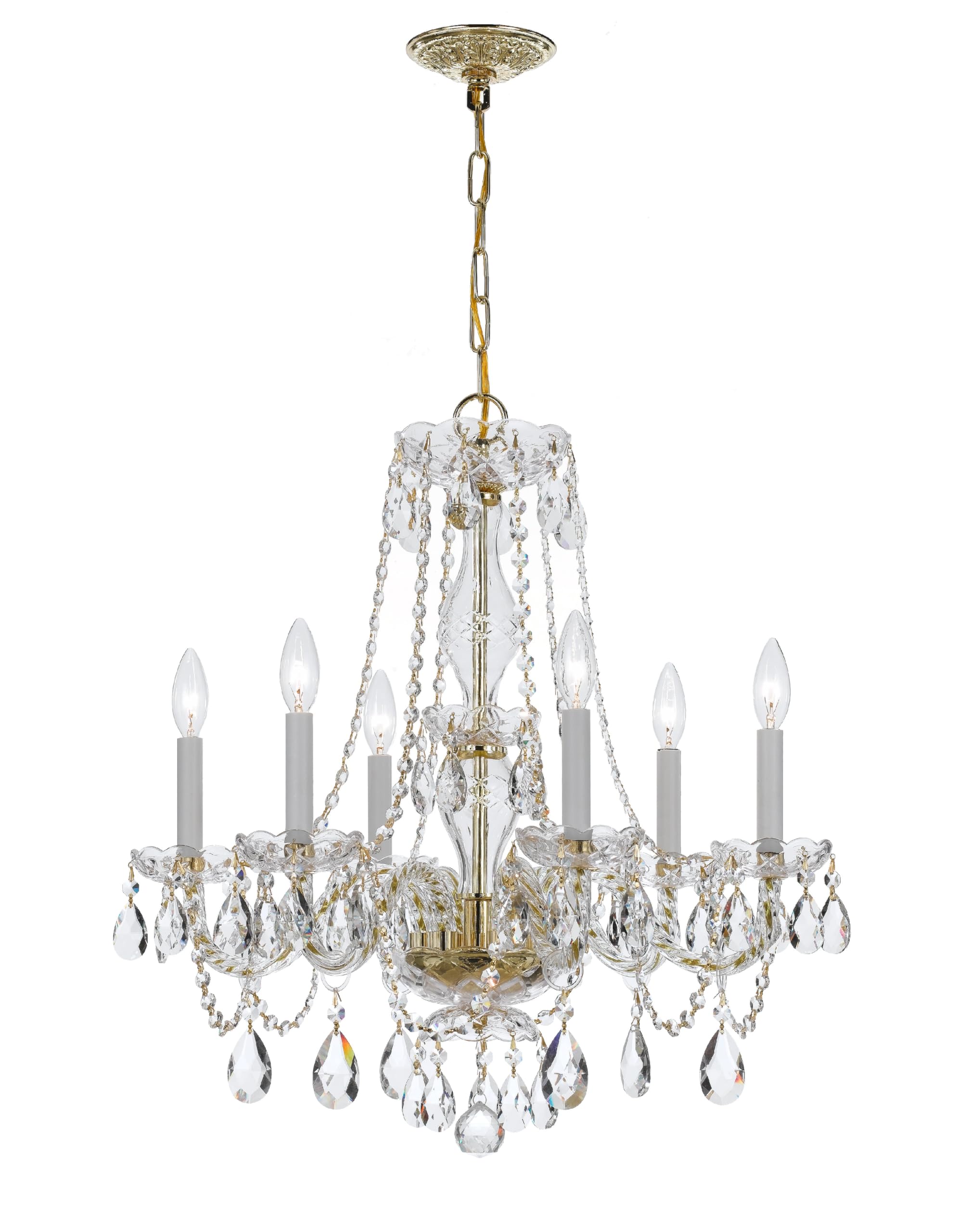 Elegant 6-Light Crystal Chandelier with Polished Brass Finish | Traditional Spectra Crystal Design | Perfect for Dining Room, Living Room & Bedroom Lighting