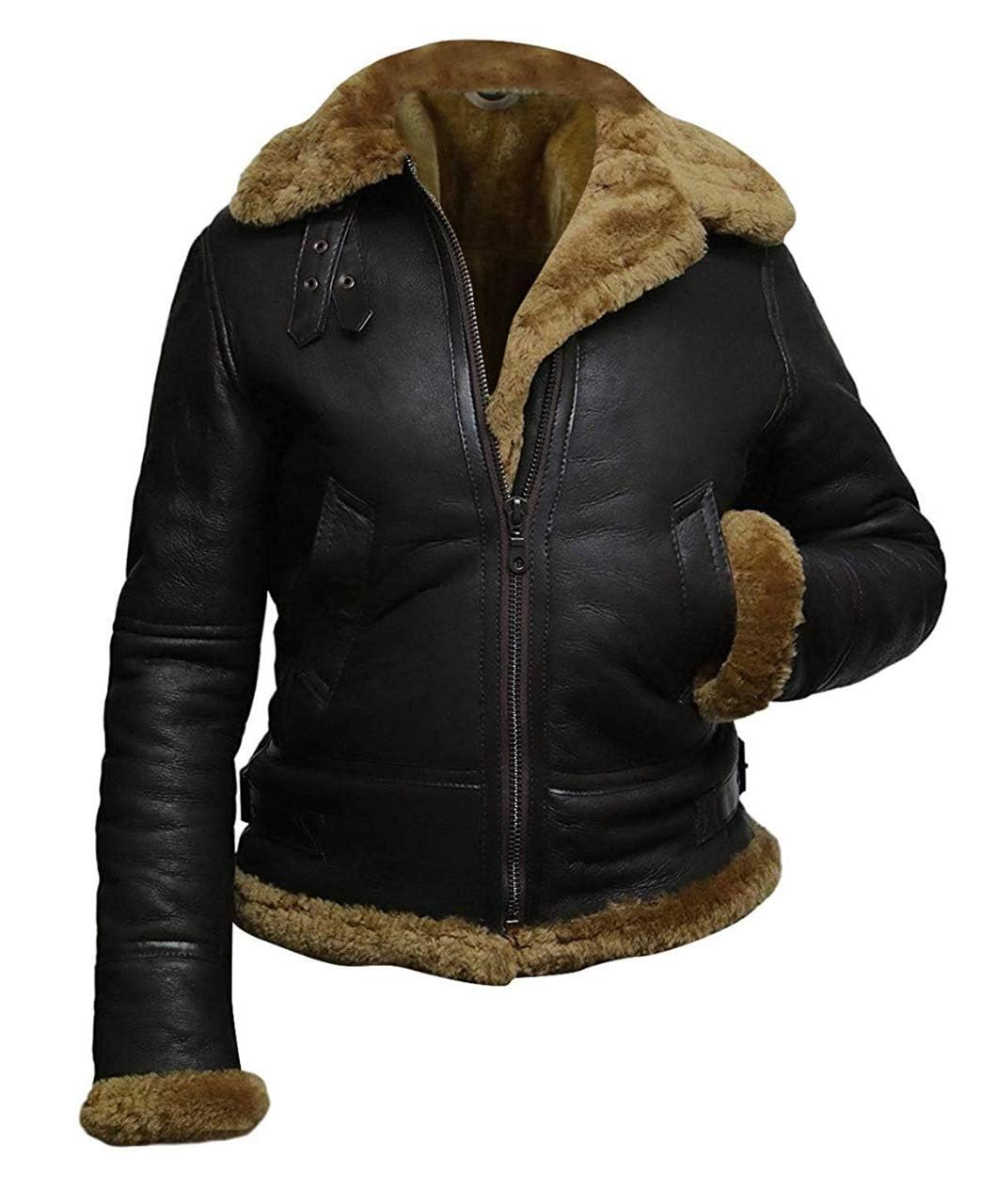 Genuine Leather Aviator Bomber Jacket for Women with Real Shearling Lining - Warm Winter Flight Jacket Hoodie in Black | Perfect for Outdoor Adventures, Travel & Casual Wear